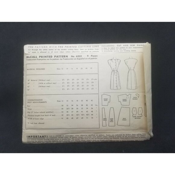 McCall 1946 WW2 Ladies Misses Dress Keyhole Sewing Pattern #6352 Size 16 Bust 34 - Picture 2 of 3